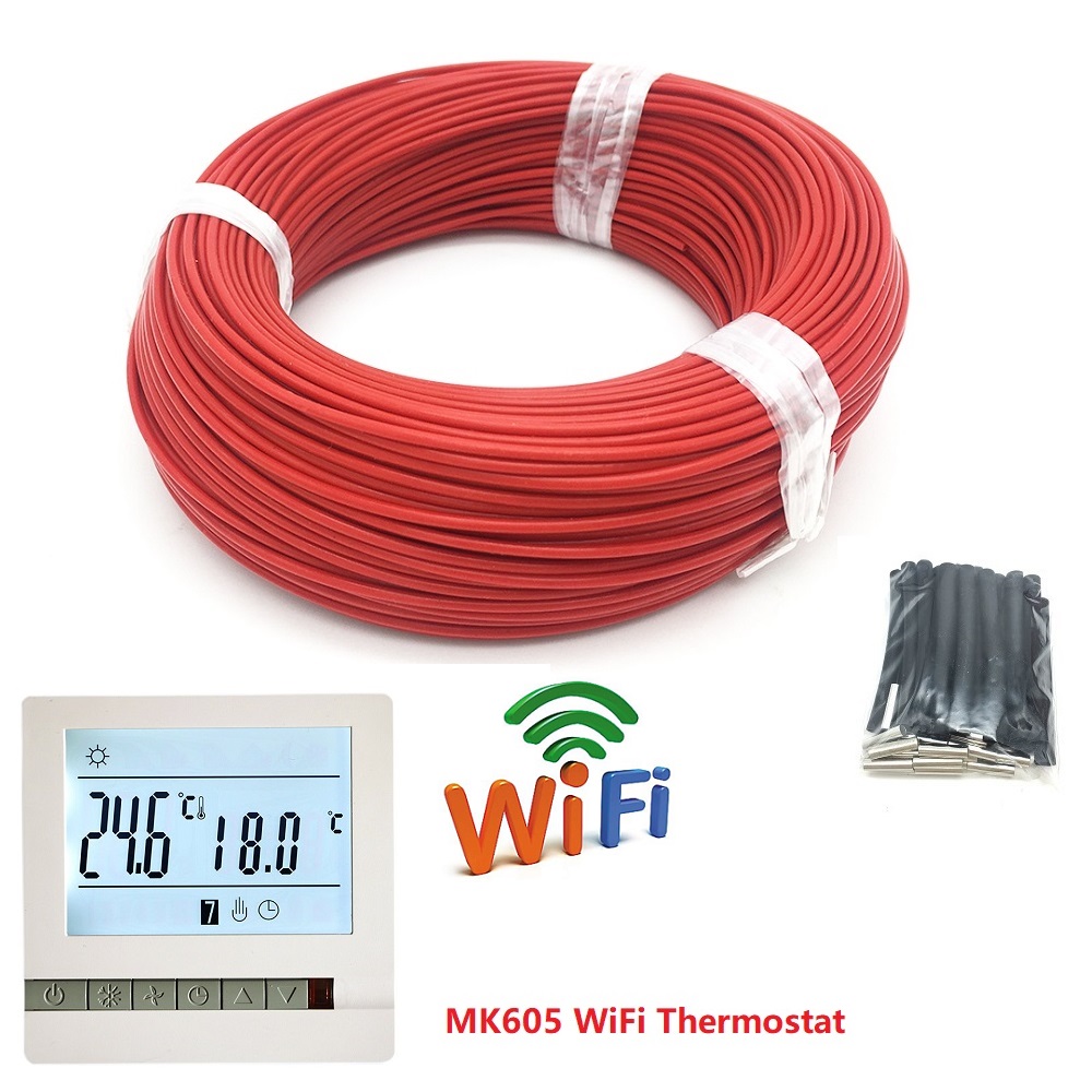 100m Fluoroplastic Carbon Fiber Heating Cable 12K 33ohm/m Warm Floor Heating Wire with WiFi Thermostat Selection