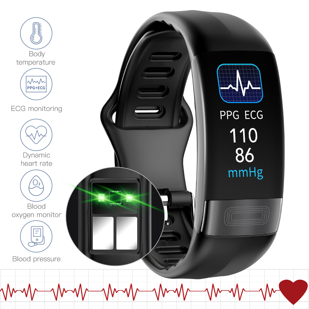 P11plus Blood Pressure Smartband Heart Rate Monitor PPG ECG Smart Bracelet Activity Fitness Tracker Measuring body temperature