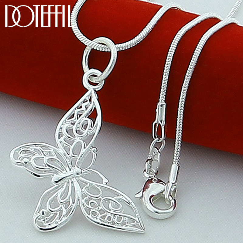 DOTEFFIL 925 Sterling Silver Butterfly Pendant Necklace 18/20/22/24 inch Snake Chain For Women Wedding Engagement Jewelry