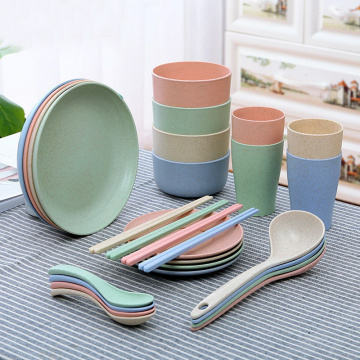 Eco-friendly Wheat Straw Bowl Plastic Bowl Household Cup Plate Single Pack Cereal Bowl Fruit Fork Gift Gift Tableware Rice