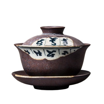 120ml Jingdezhen Handmade Ceramic Coarse Pottery Gaiwan Teacup Hand Painted Vintage Chinese Kung Fu Tea Set Tureen Master Cups
