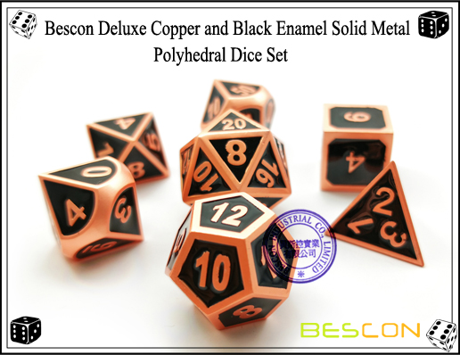 Bescon Deluxe Copper and Black Enamel Solid Metal Polyhedral Role Playing RPG Game Dice Set (7 Die in Pack)-3