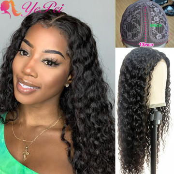 T Part Lace Front Human Hair Wig Water Wave Long Human Hair Wig Middle Part Pre Plucked Brazilian Remy Hair 150% Density