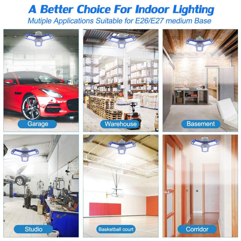 360 Degree High Bay Ceiling Lights E26 40/60W Deformable Led Garage Lights Lamp Indoor Light Industrial Lamp for Workshop Shop