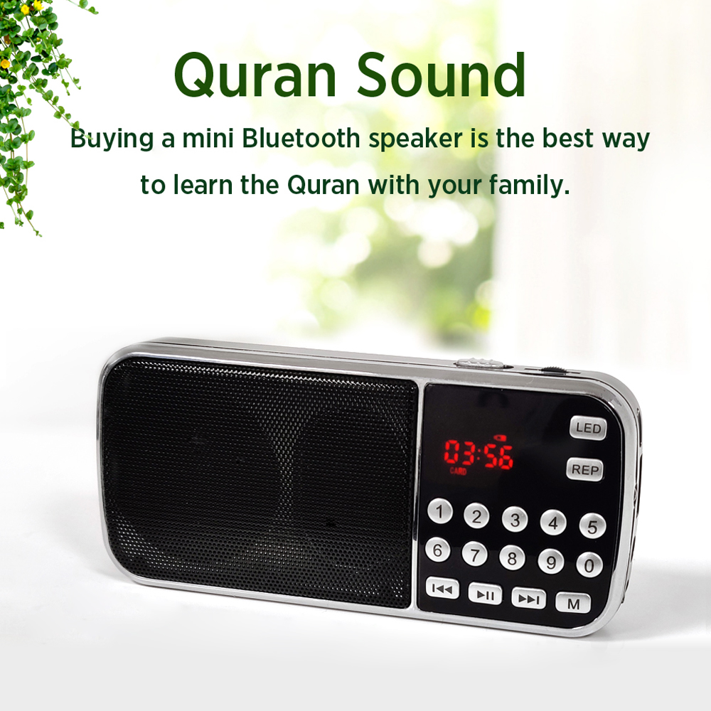 Equantu Remote Control Bluetooth MP3 Quran Player Mini Free Download Wireless Muslim Holy Koran Speaker with FM Radio Function