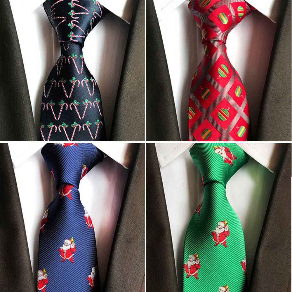 GUSLESON Christmas Ties for Mens Santa Claus 8cm Necktie Jacquard Weave Corbatas Slim Vestidos Snowmen Pattern Cravat Neck Tie