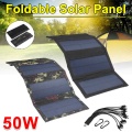Sun power 50W 5V Foldable Solar Panel Solar Cells Folding Pack 10 in1 USB Cable Portable Solar Battery Charger for Phone Camping