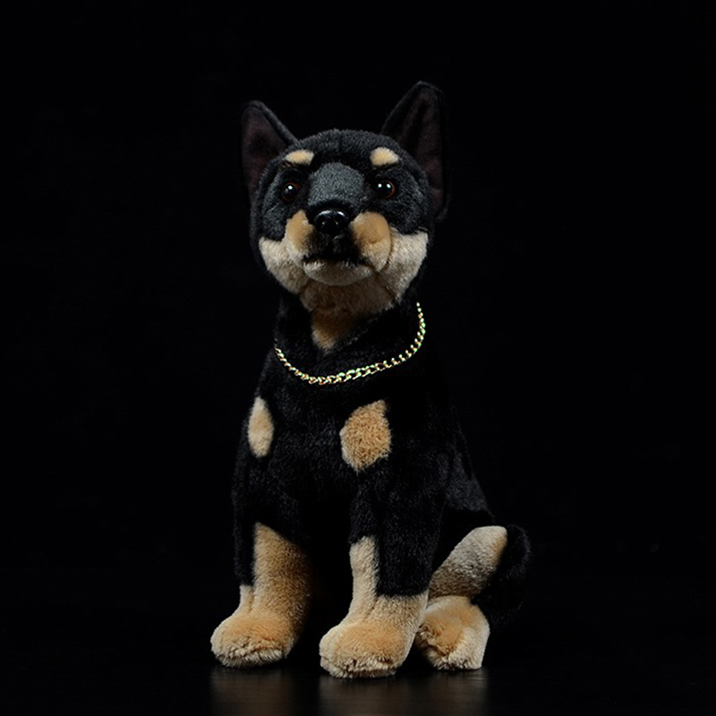 Simulation Dobermann Cute Stuffed Plush Toy Shorthair Black Police Dog Doll Model Real Life Animal For Child Kids Birthday Gift