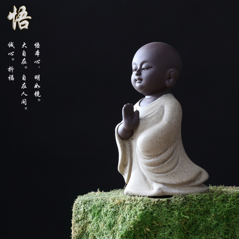 Zen purple sand buddha statues ceramic monk pottery tea pet home decoration tea playing table ornaments