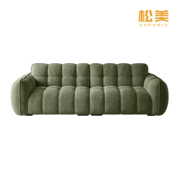 Olive Green Channel Tufted Boucle Sofa