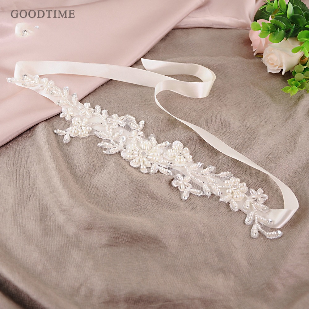 Fashion Women Wedding Dress Belt Lace Applique Flowers Wedding Dress Pearls Wedding Belt Crystal Bridal Sash For Party Girl