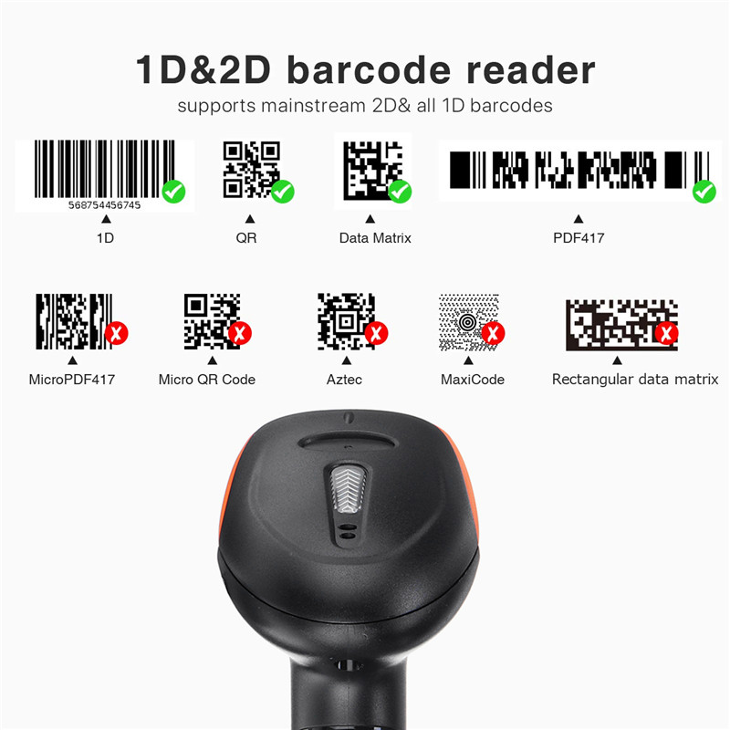 2.4G 1D/2D Barcode Scanner Portable USB Wireless Handheld Laser Light Scanner For Supermarket Store Win XP/7/8/10 laptop PC POS