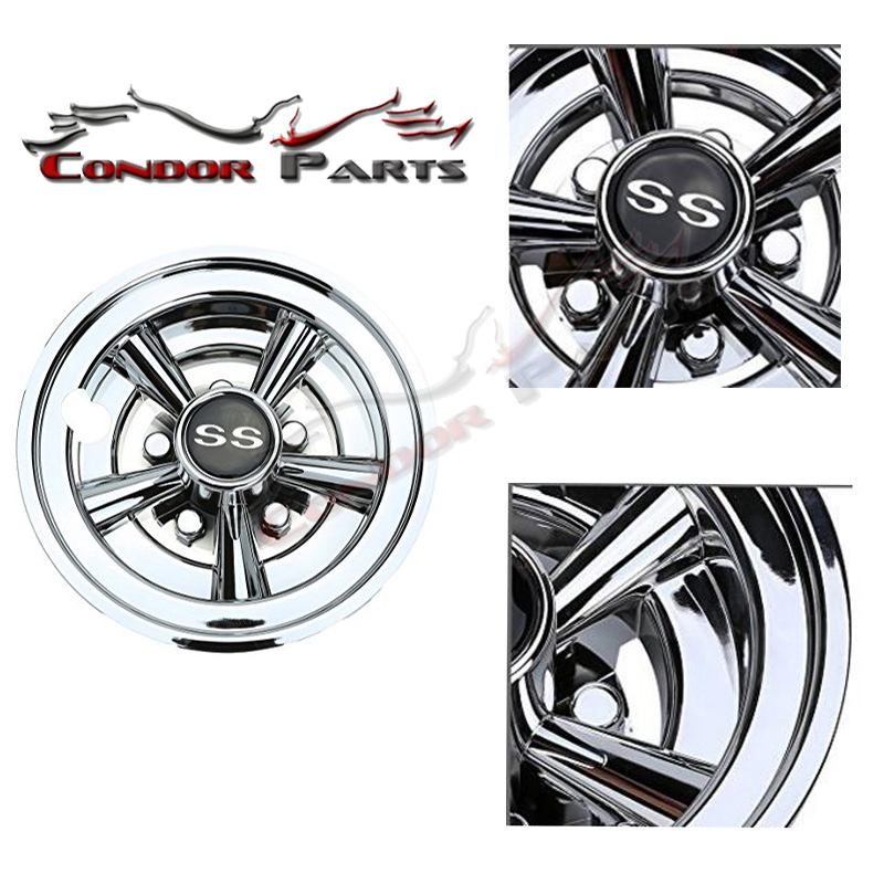 Condor Parts - High Gloss Chromed 8" SS Golf Cart Wheel Covers,Top Selling 5 Spoke Design Hub Caps for Golf Carts, Set Of 4.