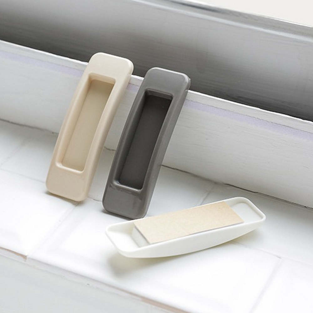 ABS Plastic Glass Window Cabinet Drawer Tools Auxiliary Door Handles Sliding Door Handle Portable White 4Pcs Self-adhesive