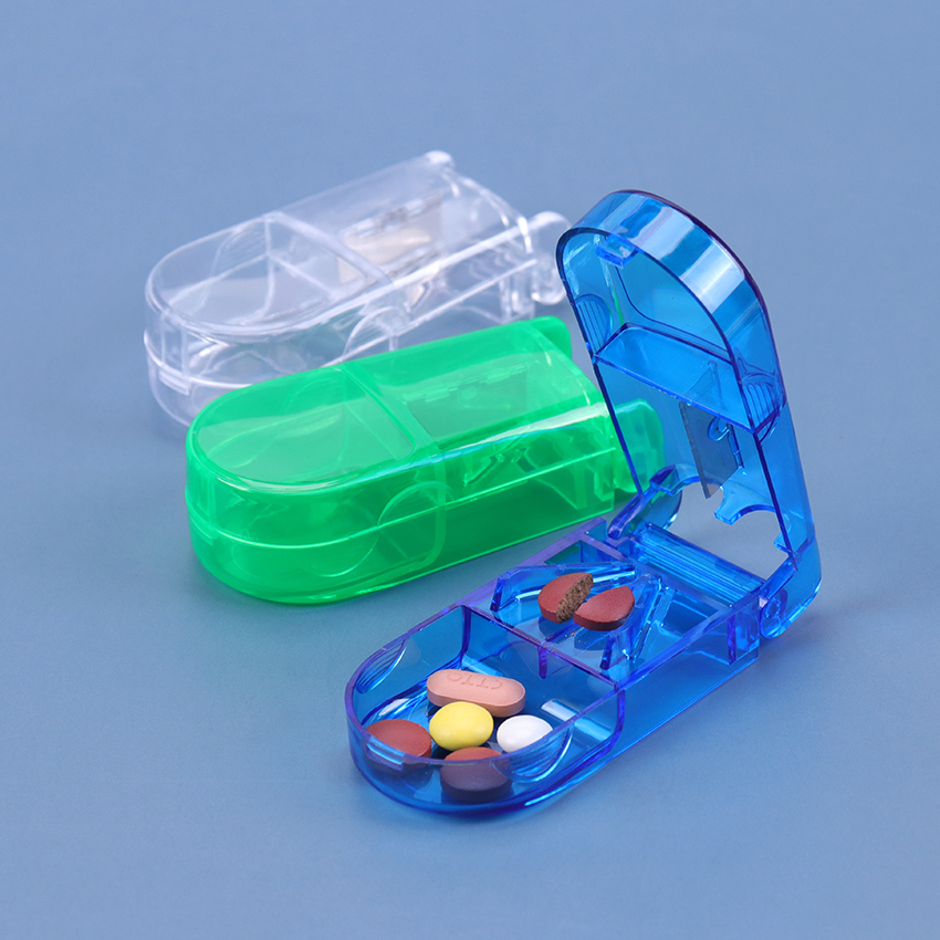 1PC Medicine Box Folding Medicine Drug Pill Cutter Box Portable Storage Case Cutting Drugs Container