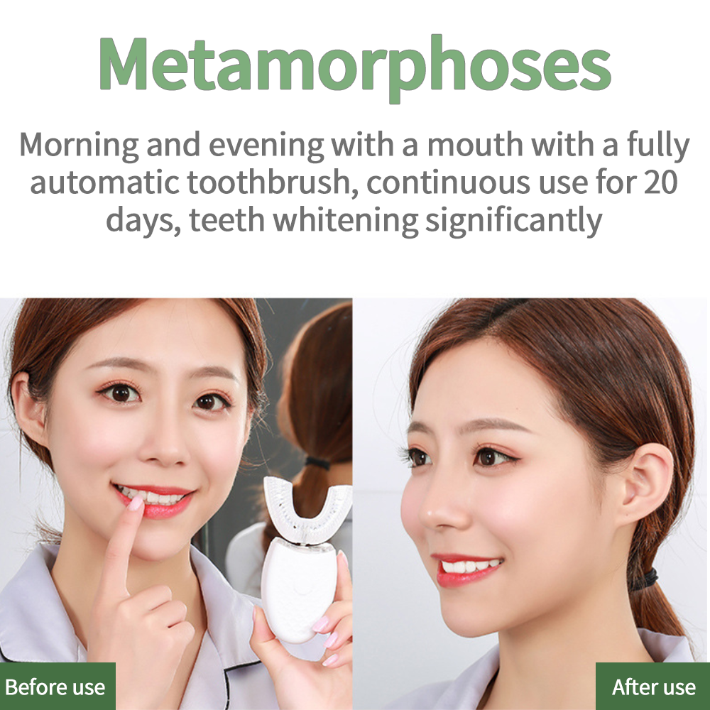 360 Degree Ultrasonic Automatic Electric Toothbrush U-Shaped White Teeth Oral Care Cleaning Toothbrush