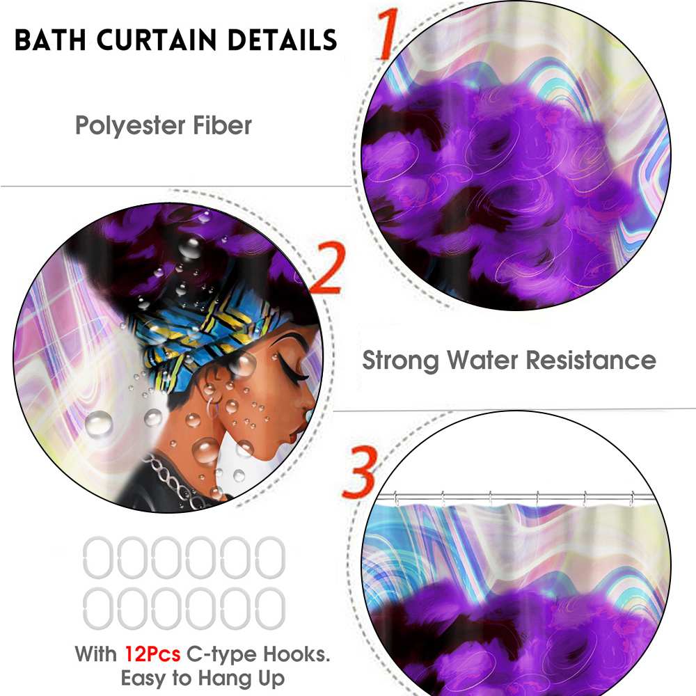4pcs African American Women Printing Bathroom Sets Waterproof Shower Curtain Anti-Slip Toilet Polyester Cover Mat Bathroom Rug