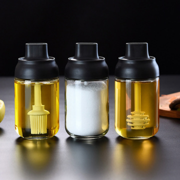 3 Style Glass Spice Jars Honey Bottle Brush Oil Seasoning Storage Containers Salt Box with Spoon Kitchen Supplies