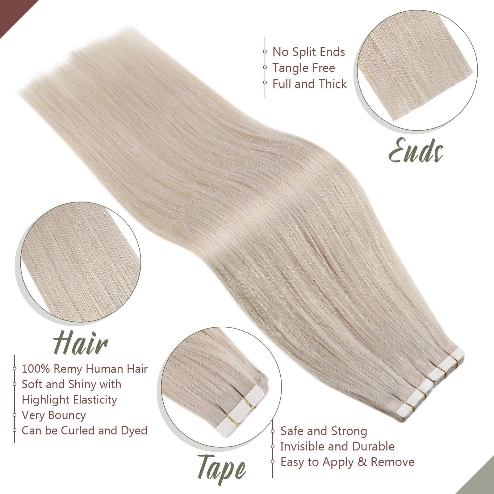 [Sale] Ugeat Tape in Human Hair Extensions Real Brazilian Hair 10P/20P/40P Machine Remy Silky Straight Seamless Skin Weft 2.5g/p