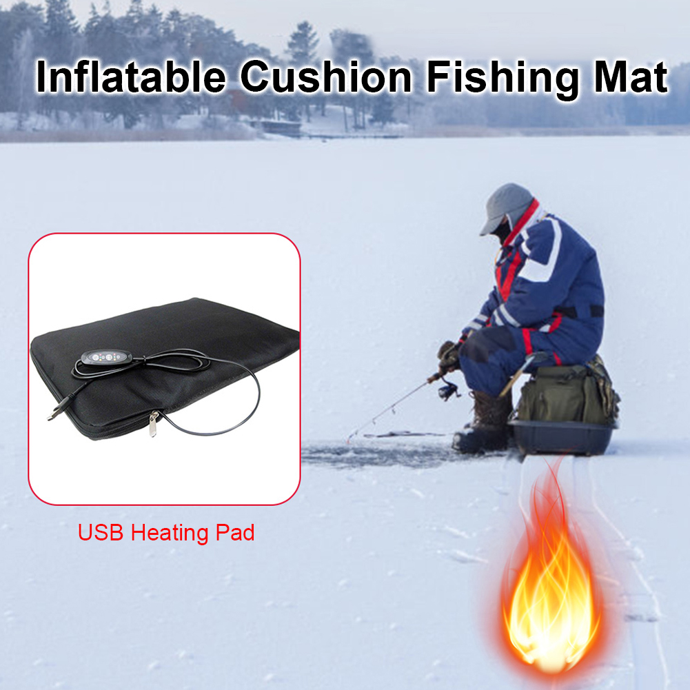 Multifunction Carbon Fiber Electric Heating Cushion USB Heating Cushion Pad Automatic Inflatable Fishing Camping Mat 30X40CM