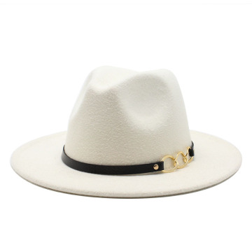 Men Women Flat Brim Panama Style Wool Felt Jazz Fedora Hat Cap Gentleman Europe Formal Hat Yellow/white Floppy Trilby Party Hat