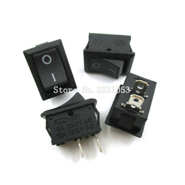 10PCS/LOT 15*21mm 2 Pin SPST ON/OFF Boat Rocker Switch 6A-10A 110V 250V KCD1-101 Snap-in Black Rocker Switches