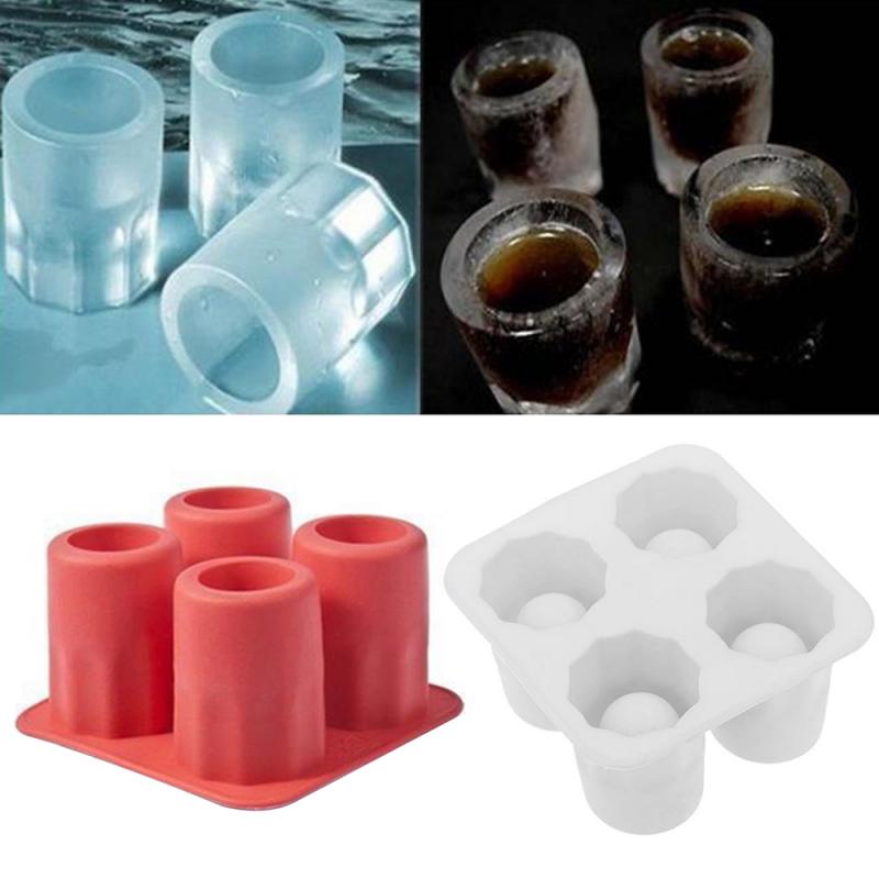 Ice Maker Mould Ice Cubes Shot Shape Silicone Shooters 4 Cup Tray Party Glass Freeze Mold Maker Ice Cream Tools Kitchen Gadgets
