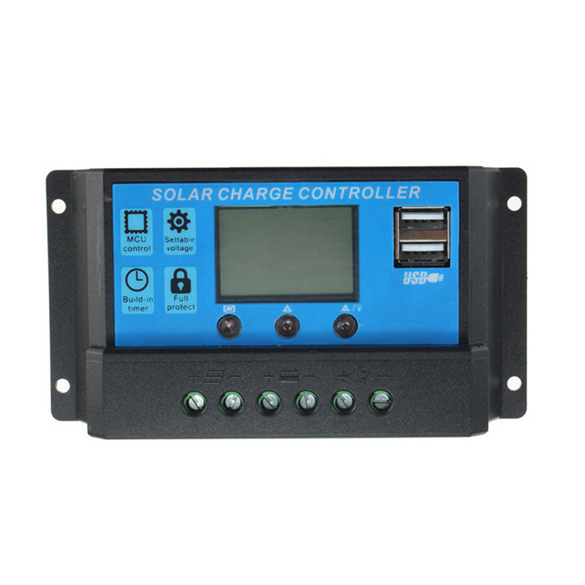 12/24V 10A 20A 30A Auto Solar Charge Controller LCD Solar Collector Regulator with Dual USB Battery Charging Controller