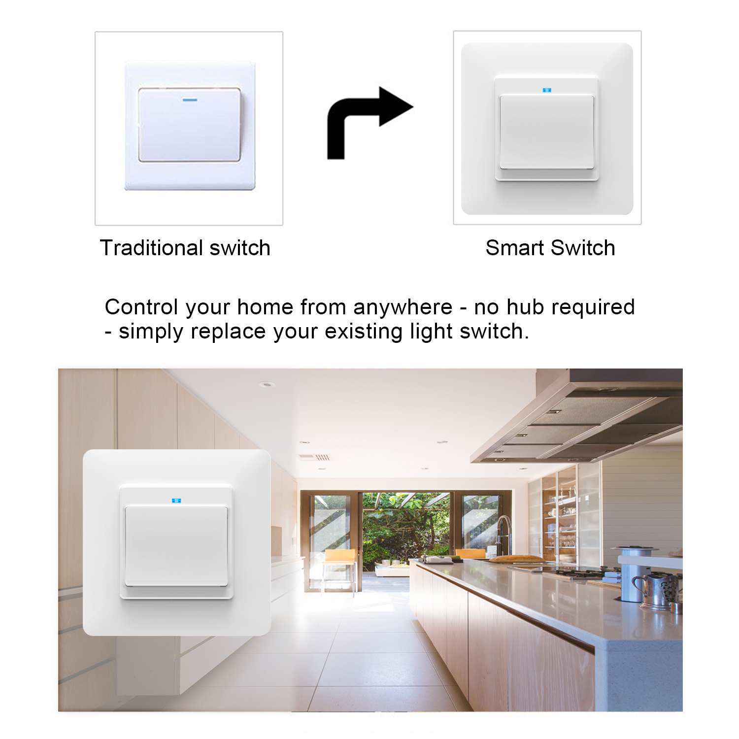 WiFi Smart Light Wall Switch Freely Removable Detachable Tuya Wireless Remote Control Voice Control with Alexa Google Home