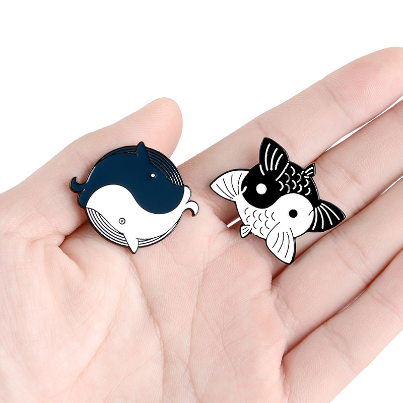 Yin Yang Taichi Enamel Pin Custom Koi Whale Brooches Clothes Shirt Lapel Backpack Fish Badge Balance Jewelry Gift for Friends