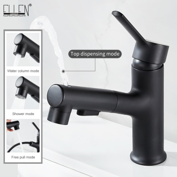 ELLEN Pull Out Bathroom Sink Faucet Black Hot Cold Water Mix Crane 360 Rotate Gargle Tap Faucet EL1490