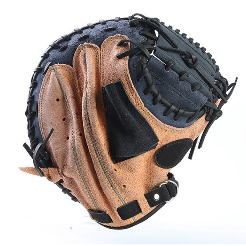 Outdoor Sports Brown Black Leather Baseball Catcher Glove Softball Practice Equipment Size 12.5 Left Hand for Adult Training