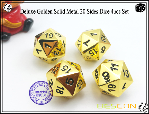 Deluxe Golden Solid Metal 20 Sides Dice 4pcs Set-3
