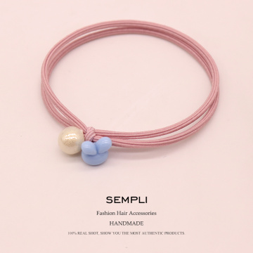 Sempli Candy Color Simple Elastic Hair Bands for Girls Cute Rabbit Pearl Children's Rubber Bands Ponytail Holder Gum Hair Ropes