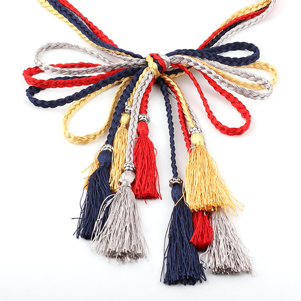 women Thin Weaving Rope chain belt Female Fashion Tie Waist Belts with tassel pendant Bohemian Dress Wild Small waist band Strap