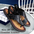 Genuine Leather Shoes Men Fashion Men Flip Flops Trendy Anti-slip Cow Leather Men's Casual Shoes Classic Massage Beach Slippers