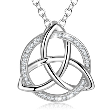 EUDORA 925 Sterling Silver Good Luck Irish Celtics Knot Triangle Vintage CZ Pendant Necklaces Link Chain for Women Jewelry C202