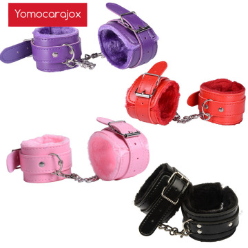 Yomocarajox Sexy Adjustable PU Leather Plush Handcuffs Ankle Cuff BDSM Bondage Sex Toy Restraints Exotic Accessories adult games