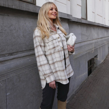 2020 New Autumn Winter Women Jacket Checked Coat Long Sleeves Oversized Thicken Casual Fashion Women Coats Tops