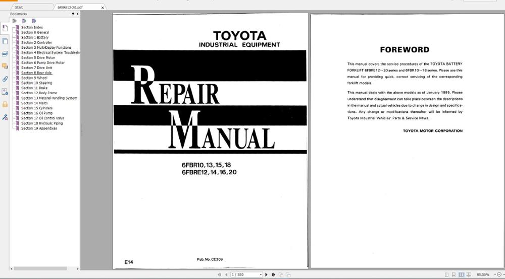 for Toyota Forklift Truck 8 Series Service Manuals PDF 4.34GB DVD