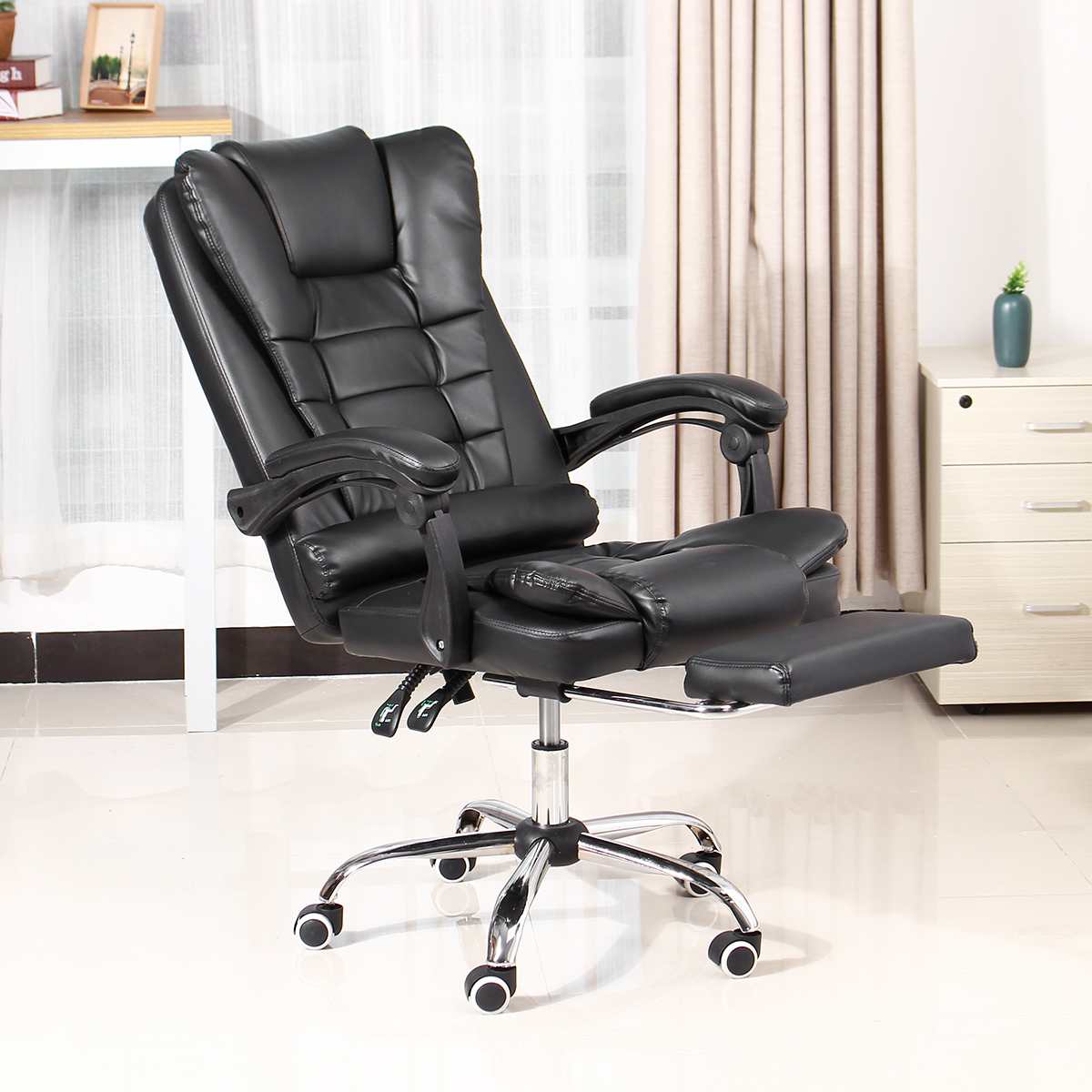 Office Computer Chair Ergonomic Adjustable Rotating PU Leather Gaming Chair Armchair with Footrest Computer Lifting Swivel Chair