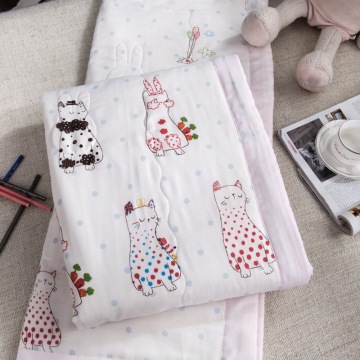 Kids Quilt Cotton Cartoon Print Double Gauze Air Conditioning Quilt Baby Adult Raw Cotton Summer Cool Quilts Thin Size150x200