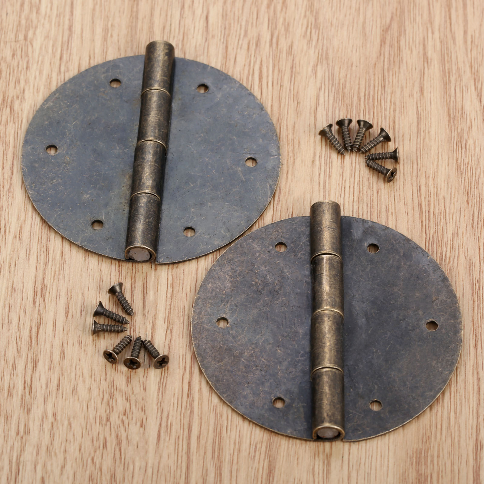2Pcs 60mm Antique Bronze Round Zinc Alloy Door Cabinet Decorative Hinges Jewelry Wood Box Butt Hinge & Screws Furniture Hardware