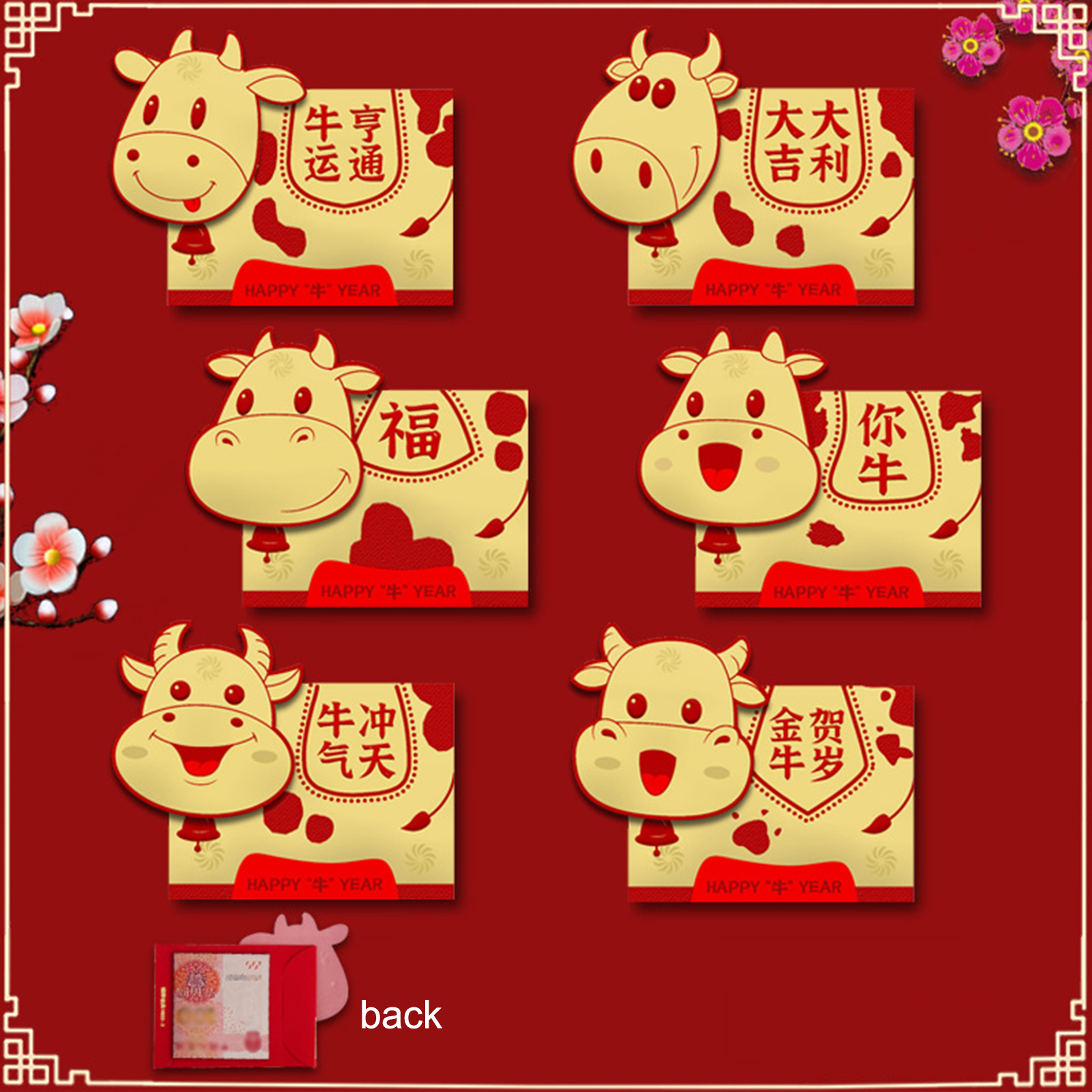 5/6pcs 2021 OX Lucky Chinese Red Envelopes Lucky Pockets Red Packet For Chinese New Year Spring Birthday Marry Party Gift Box