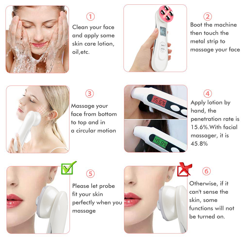 Dropshipping 5in1 RF&EMS Radio Mesotherapy Electroporation Face Beauty Radio Frequency LED Photon Face Skin Rejuvenation Remover