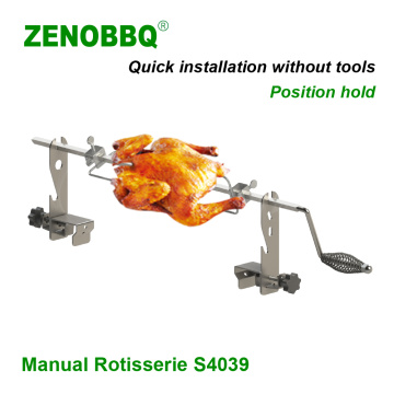 ZENOBBQ Manual BBQ Spit Rotisserie Rotating Grill Length Adjustable Outdoor Camping Equipment Roaster Accessories Chicken Fork