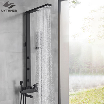 Uythner Luxury Matte Black Bathroom Faucet Bath Rain Shower Faucet Wall Mounted Bathtub Shower Mixer Bidet Tap Shower Set Mixer