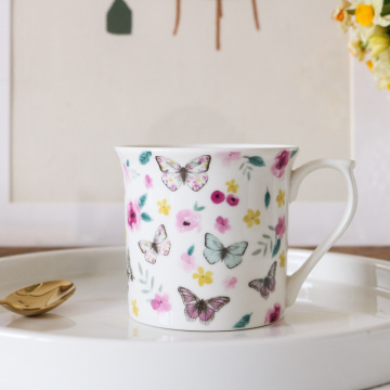 Ceramic Fresh Peach Blossom Butterfly Coffee Cup/Mug