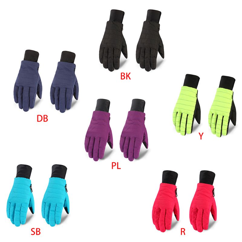 Women Winter Waterproof Snow Ski Gloves Colored Stripes Thermal Non-Slip Mittens