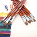 Zhouxinxing Round head weasel brush 6 pcs wood handle oil paint pen watercolor gouache pen art teaching brush painting supplies
